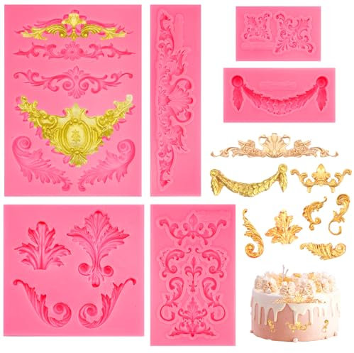 6 Pièces Moule Silicone Relief Baroque Vintage, 3D Silicone Fondant Moule, Gâteau, Chocolat, Dessert et Projets d'Artisanat
