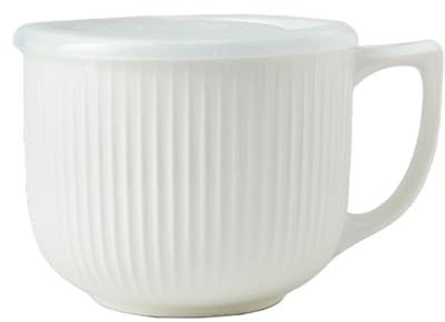 Jarsense Soup Bowl with Handle, 900ml Ramen Bowl with Lid, Ceramic Cereal Noodle Bowl Microwave Breakfast Salad Bowls, White