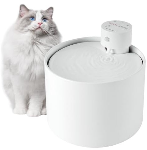Ceramic Wireless Cat Water Fountain - Cordless Cat Water Dispenser Battery Operated - Automatic Pet Water Fountain for Cats - Cat Waterer with Filters - Cat Watering Fountains for Drinking - 68oz/2.3L