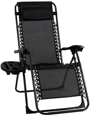 EIGFOH Tumbonas Plegables,Tumbonas Jardin Exterior Silla de Playa con Portavasos y Reposacabezas,Silla de Playa Ajustable para Jardín,Playa,Piscina,Terraza,Carga de 150 KG (Negro 1 Tumbonas)