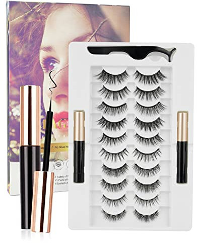Rantizon 10 Paires Mangetic Lashes Natural Look with Magnetic Eyeliner, Reusable Magnetic Eyelashes with Eyeliner Eye Lashes Easy to Wear No Glue