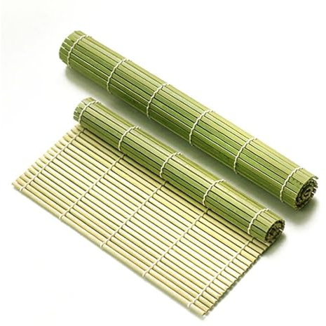 HdjjLtor 3 Stück Sushi-Bambusmatte, Lederschuh-Vorhang Bambus Mit Sushi-Werkzeug Bambusjalousien Nori-Reis Im Japanischen Stil Sushi-Rollläden Umweltfreundliche Bambusmatte,Grün,30x30cm