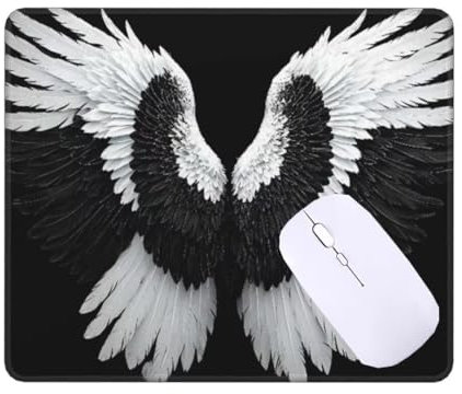 Tapis de Souris Ailes Noires et Blanches Tapis de Souris Gamer, Tapis de Souris 30 x 25 cm sous Main Bureau Imperméable Tapis Souris, Bords Surpiqués Tapis de Bureau pour Bureau Decor, Cadeaux T-3846