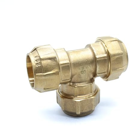 DOJA Barcelona | Te Igual Laton 32mm | Conector Tuberia de Polietileno de 32mm | Pack 2 | Te igual para Tubo Polietileno Para Manguera Jardin, Deposito Agua, Llave De Paso Agua Riego, Potable...