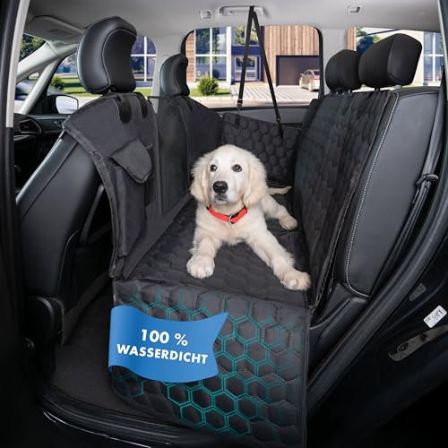 Walser Premium Auto Hundedecke Rocky, 100% wasserdichte Rücksitz Autoschondecke inkl. Seitenschutz und Sichtfenster, Rückbank Autodecke ideal für Reise & Transport mit kleinen und großen Hunden