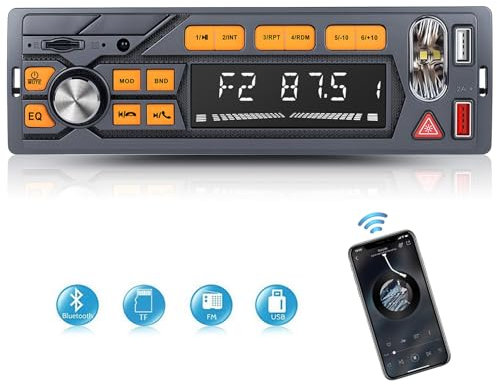 Single Din Car Stereo Bluetooth Hands-free Car Radio Car Audio with Emergency Illumination FM Radio EQ Settings TF Card MP3 Player 2 USB Playback Fast Charging + Remote Control