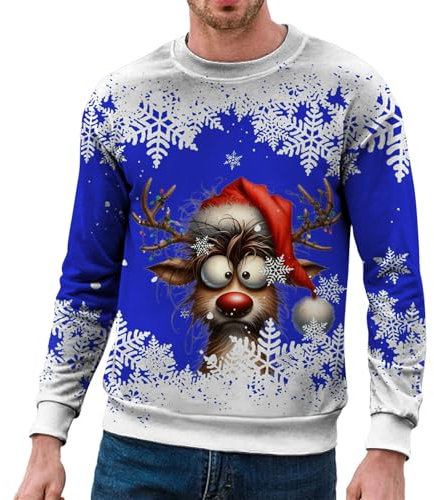 Weihnachtspullover 2024 - Cooler Weihnachtsmann Pullover Fashion Casual Pullover Hirsch Druck Rundhals Casual Unisex Pullover Weihnachtspullover Multicolor Holiday Sweater 2024