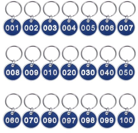 sourcing map Nummern-Schlüsselanhänger 1–100, 30 mm, rund, Aluminium, Metall, mit Schlüsselringen, nummerierte Schlüsselanhänger, Gepäck-Etiketten, ID-Tag für Schlafsaal, Haus, Schließfächer,