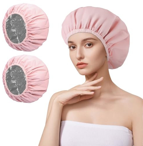 AOGOE 2 Pack Heat Caps Deep Conditioning Hair Caps, Double Layer Hot Oil Hair Treatment Heat Caps, Tin Foil Hair Heat Cap, Reusable Shower Caps Steam Caps Hair Dye Cap Tin Foil Hat for Home Salon Use