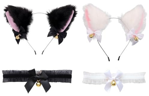 2 Bandeaux D’Oreilles De Chat Et 2 Colliers En Dentelle, Bandeaux En Peluche Mignons, Bandeaux D’Éléments Animaux, Accessoires De Cosplay, Accessoires Vestimentaires