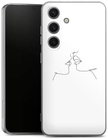 Silikon Hülle kompatibel mit Samsung Galaxy S25 Case transparent Handyhülle Kussmund Line Art Liebe