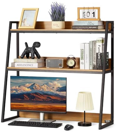 VEVOR Étagère à Poser sur Bureau à 2 Niveaux, Bibliothèque de Bureau 95 x 32 x 90 cm, Organisateur de Bureau avec Pieds Antidérapants, Support de Rangement Stable pour Maison Dortoir, Couleur de Bois