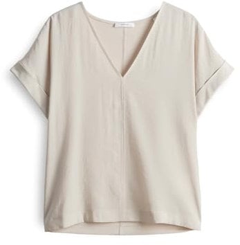 OPUS Damen Kurzarmshirt | V-Shirt SOLME Regular im Materialmix Natural Glaze, 40