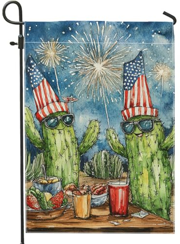 Patriotische Kaktus-Gartenflagge, rot-weiß-blau, Unabhängigkeitstag, Outdoor-Dekoration, doppelseitig, niedlicher Kaktus-Figur, Banner für Rasen, Party-Dekoration, 30,5 x 45,7 cm