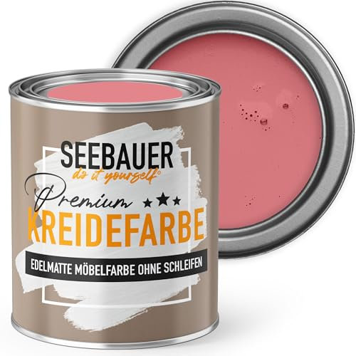 SEEBAUER diy Kreidefarbe für Möbel Hellrot 750ml für Innen (No. 341 Red Wine) Möbelfarbe ohne Schleifen - Holzfarbe extra matt - Holzlack, Möbellack hohe Deckkraft