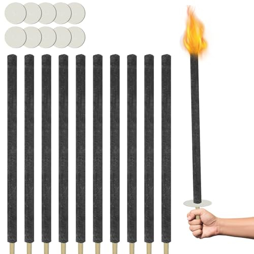 UISEBRT Wachsfackeln Brennzeit 100 min, Fackeln für Draußen mit Handschutz & Extra Langem Griff aus natürlichem Wachs, für Kinder Outdoor Garten Wanderung 10 Stück