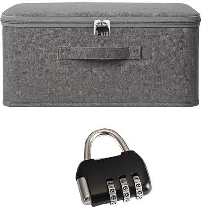 RJFUJP Storage Box With Lock, Secure Medicine Lock Box, Fabric Storage Boxes With Lids For Clothes, Toys, Medicines, 30 X 20 X 14 Cm, Gray