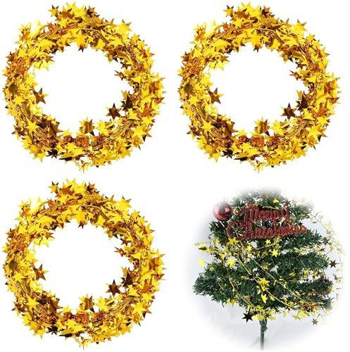 3 Stück Weihnachten Stern Lametta Glitzer, Kleine Sterne Deko, Folien Girlande, Draht mit Sternen Deko, Weihnachtsdeko Baum Girlande für Party Weihnachten Karneval
