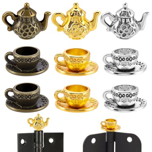 AHANDMAKER 3 Sets Cup Door Hinge Heads Decorative Topper 3 Colors Vintage Topper Cottagecore Hinge Head with 100Pcs Double-Sided Tape for Whimsical Home Decor Easy Installation