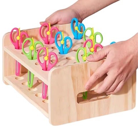Organiseur d'outils pour cheveux – 30 x 15 x 25 cm – Support de rangement en bois à 30 emplacements pour économiser de l'espace – Support de cisaillement avec compartiments pour pinceaux de maquillage