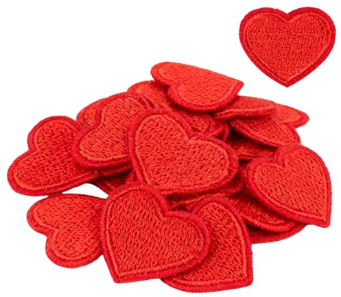 24 Stück Herzen Zum AufbüGeln,Herz AufnäHer,Mini Herz BüGelpatches,2.5x2cm Rot Bestickt,FüR Valentinstag Kleidung Tasche Hut Dekoration Reparatur