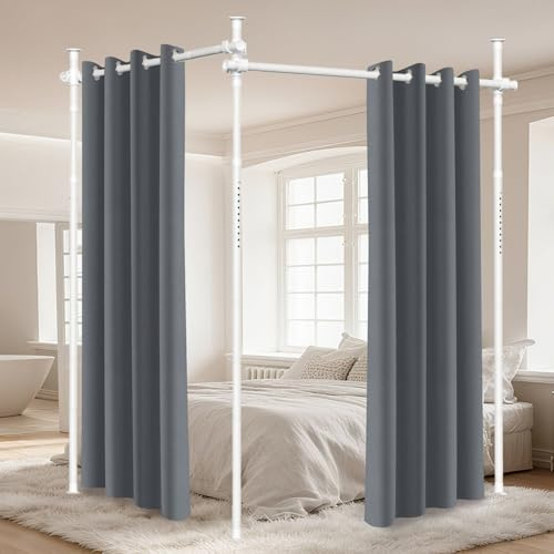 Peviasot Raumteiler Paraventgestell Gardinenstangen, Freistehend Trennwand Paravent ohne Vorhang, Raumtrenner ohne Bohren, Sichtschutz für Schlafzimmer, 122–320 cm (H), 70–355 cm (B), Weiß