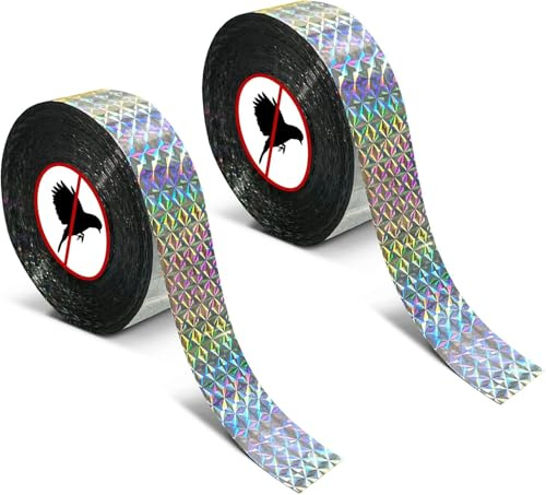 2 Rotoli Nastro Repellente Antiuccelli, 80m x 2,4 cm Nastro Riflettente per Uccelli, Nastros Dissuasore Uccellis, Nastros Olografico Riflettente per Proteggere Balcone Orto Piante Giardini Frutteti