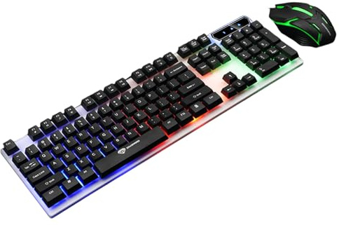 FROMCEO Ensemble de claviers mécaniques lumineux RVB avec prises USB 104 touches pour PC, tablettes, claviers à cordon USB