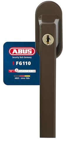 ABUS Poignée de Fenêtre Verrouillable FG110 - Verrou de Fenêtre avec Cylindre Poussoir, Verrouillage Identique - Niveau de Sécurité 2 - 59222 - Marron