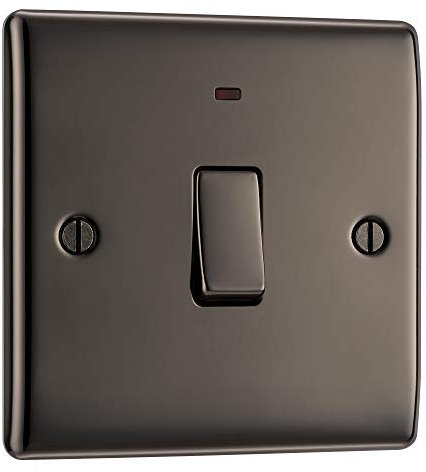 BG Electrical Single Wall Switch with LED Power Indicator, Double Pole, Raised and Slim Profile, Round Edges, Nexus Metal, Black Nickel, 20A, NBN31