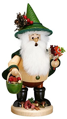 Drechselwerkstatt Uhlig DWU | Handgefertigter Räuchermann | Traditionelles Kunsthandwerk | Weihnachtsdekoration Wichtel | 25 cm | Kräutersammler grün