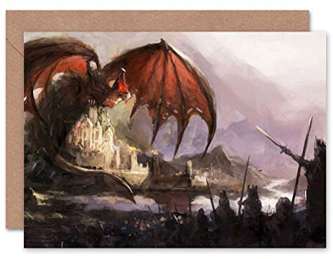 Wee Blue Coo Drache Bewacht Burg Armee Schlacht Fantasy-Konzept Geburtstagskarte Grußkarte