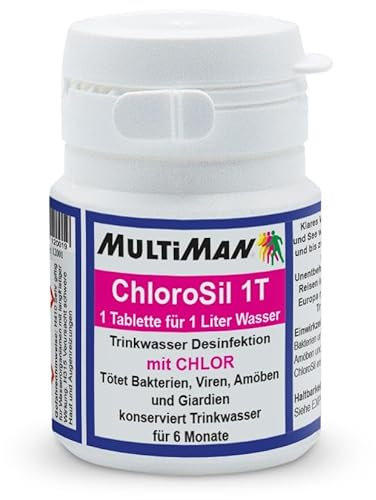 Multiman ChloroSil 1 - Inhalt: 100 Tabletten - Tötet Bakterien, Viren und Amöben im Trinkwasser mit Chlor