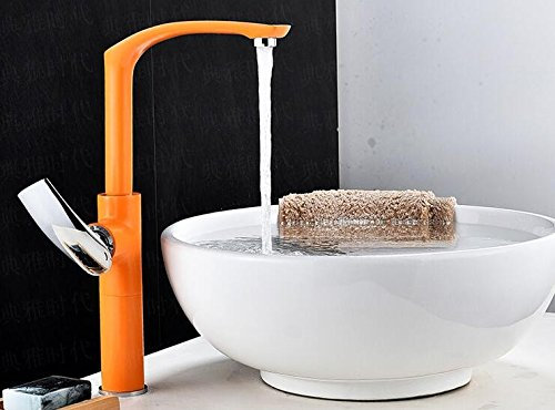 Mangeoo Waschtisch Armatur, alle Kupfer heiße und kalte Farbe drehbühne, Waschbecken Küche, Spülmaschine Waschbecken Wasserhahn, Orange (Groß)
