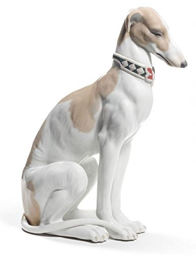 Casa Padrino Luxus Porzellan Skulptur Windhund Weiß/Braun 11 x H. 30 cm - Luxus Qualität