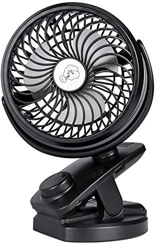 IREENUO Mini Ventilateur Pince, Portable Petit Ventilateur de Bureau, USB Rechargeable Batterie Silencieux Ventilateur Clip pour Poussette Camping (Noir)