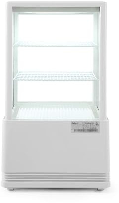 HENDI Vetrina da Esposizione Refrigerata, Sbrinamento Automatico, Sistema Antifog, 2 Ripiani, Illuminazione LED, Classe Energetica C, 58L, 230V, 170W, 452x406x(H)816mm, Bianco, ABS, Doppio Vetro