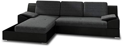 Ecksofa Aldo mit Glasregal, Couchgarnitur mit Bettfunktion und Bettkasten, Sofagarnitur, Couch mit Schlaffunktion, Big Sofa (Schwarz + Graphit (Soft 011 + Inari 94), Ecksofa Links)