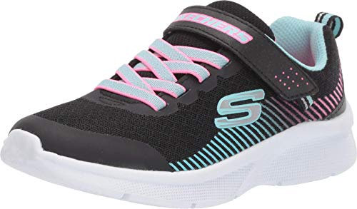Skechers Fille Microspec Baskets Tendance, Maille Noire Noire Turquoise Rose Fluo, 27 EU
