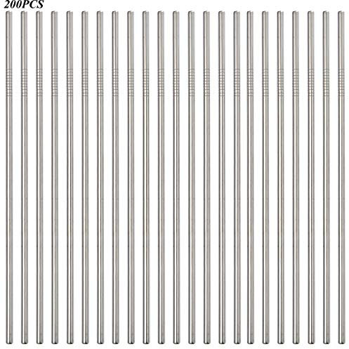 Sunwinc 200 Pack Straight Metal Straws,8.5Inch Reusable Drinking Stainless Steel Straws For Wholesale for 20oz Tumblers Yeti Cups Travel Mugs,Dishwasher Safe (200Pack Straight-Silver 8.5)