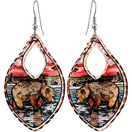 Copper Reflections Polarlichter Adler und Wolf Ohrringe für Frauen Mädchen, Alaska Tierwelt Tier Ohrringe, Alaska Eagle Schmuck-Kupfer handgefertigt (Grizzlybär)