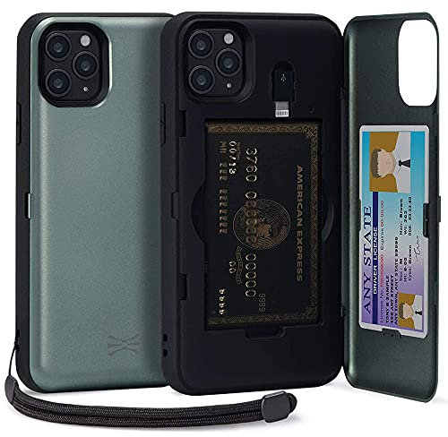 TORU CX PRO for iPhone 11 Pro Max Case Wallet | Protective Shockproof Heavy Duty Cover with Hidden Card Holder & Card Slot |Wrist Strap, Lightning Adapter Mirror Included - Green