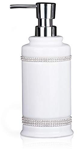 CAA'S Seifenspender für Handflüssigkeit, Lotion, Seifenspender, Pumpflasche, Keramik, Weiß, für Küche, Badezimmer, Arbeitsplatte, Waschraum, Waschflüssigkeit, Duschgel (eingelegter Strass) weiß1