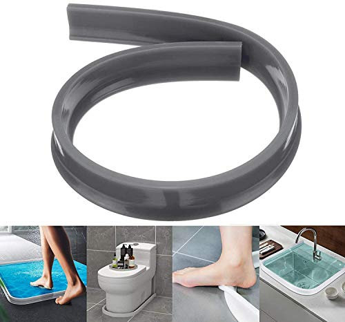 Zusammenklappbarer Duschschwellen-Wasserdamm, Dusche Bad Boden Dichtung Wasserdamm Duschschwelle Barriere-Wasserstopper, Flexibler Silikon-Wasserdurchflussstop (100cm/39.4in,Grau)