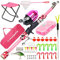 DaddyGoFish Kinder Angelset - Teleskoprute & Rolle Combo mit Klappstuhl, Rutenhalter, Tackle Box, Ködernetz und Tragetasche für Jungen und Mädchen - Rosa, 4ft