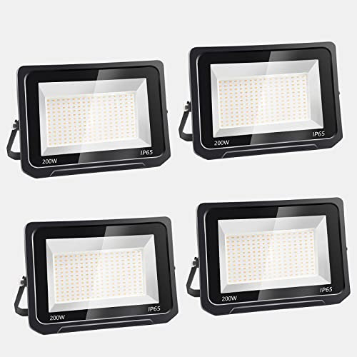 Bapro 4 Piezas Foco LED 200W Exterior 20000 Lúmenes - Proyector IP65 Luz Fría 6500K - Iluminación Decoración para Jardín, Parque, Garaje