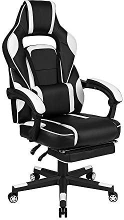 Flash Furniture X40 Gaming Chair Racing Ergonomic Computer Chair with Fully Reclining Back/Arms, Slide-Out Footrest, Massaging Lumbar - White