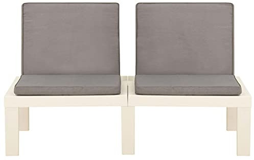 Tidyard Gartenbank mit Kissen Parkbank Sitzbank Gartenmöbel Lounge Bank Terrassenbank Balkonbank Außenbank Kunststoff Weiß