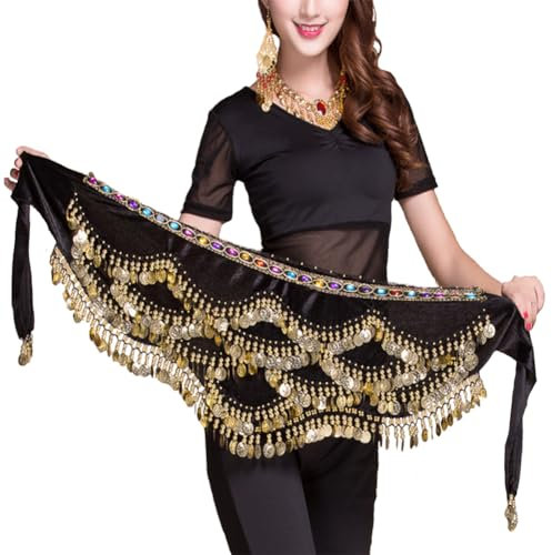 Leemiman Belly Dance Hip Scarf for Women Dancing 328 Coin Belt (Black)