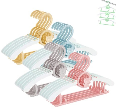 HGYZE Baby Mitwachsende kleiderbügel Kinder, Stapelbare Hanger + Haken + Hosenständer, rutschfest Babykleiderbügel Kinderkleiderbügel für Kinderbekleidung Garderobe, Platzsparend (Farbe) 20 Stück